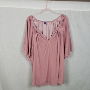 Old Navy Top Plus 4X Blouse V-Neck Pink Velvet Velour‎ Barbiecore Valentines Day